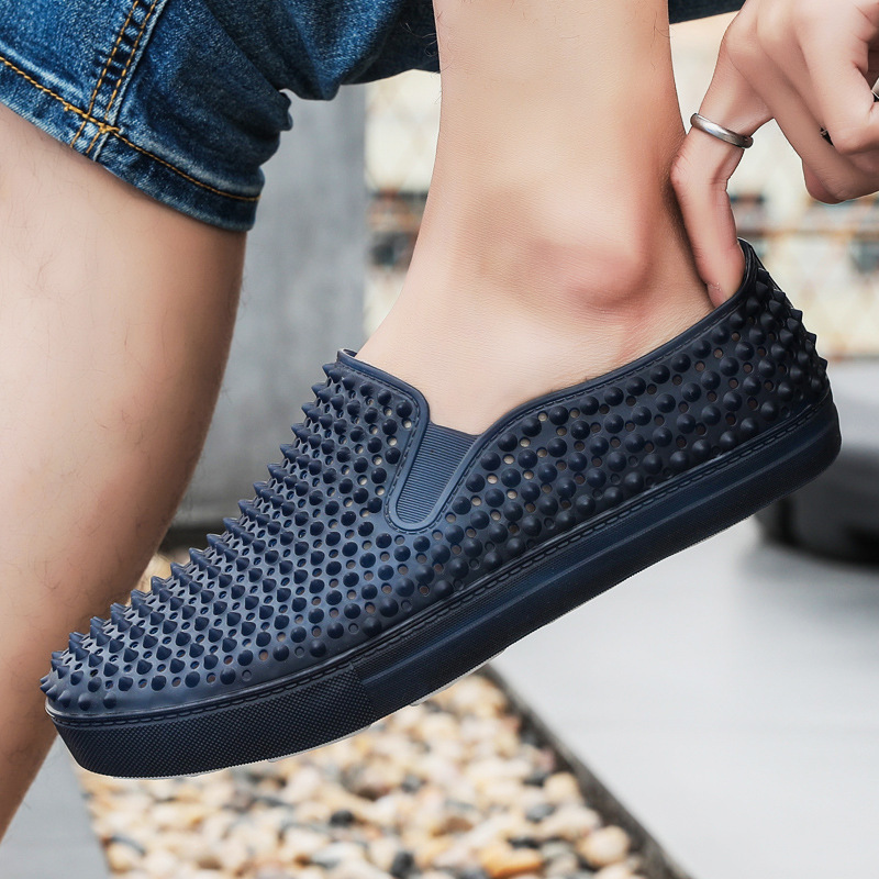 跨境wish夏季新款男洞洞鞋包头镂空钉子凉鞋透气沙滩凉拖鞋