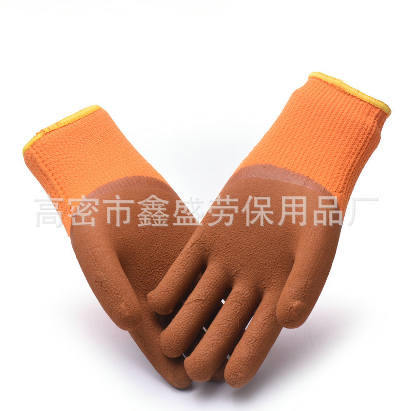 Factory Wholesale Spot Thickened Warm Terry Foam Protective Gloves Wear-Resistant Non-Slip and Oilproof Labor Protection Gloves