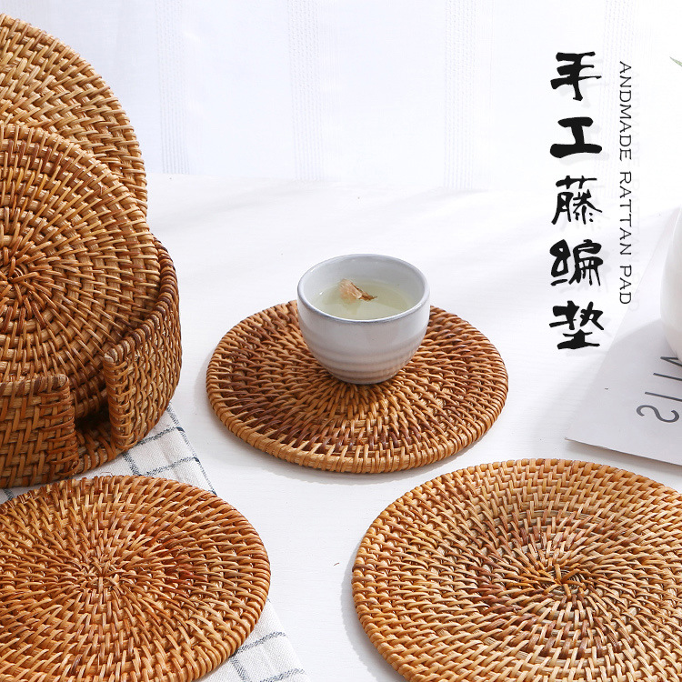 Vietnam Rattan Coaster Tea Set Coffee Table Placemat Tea Ceremony Heat Proof Mat Desk Anti-Scald Slip Teapot Holder Coasters Potholder