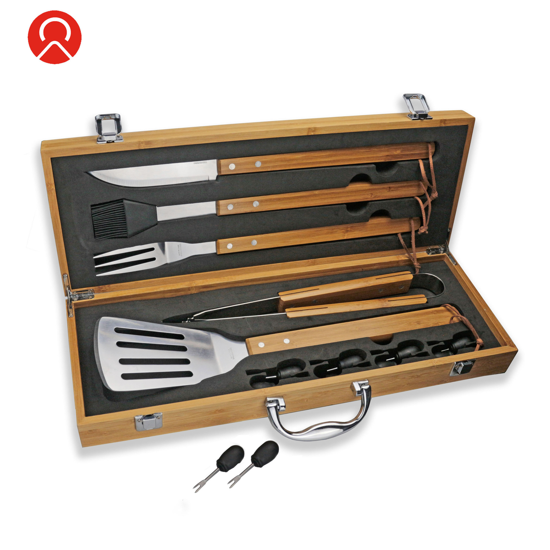 13件套烤具烧烤套装 不锈钢户外烧烤用具 竹盒烧烤工具