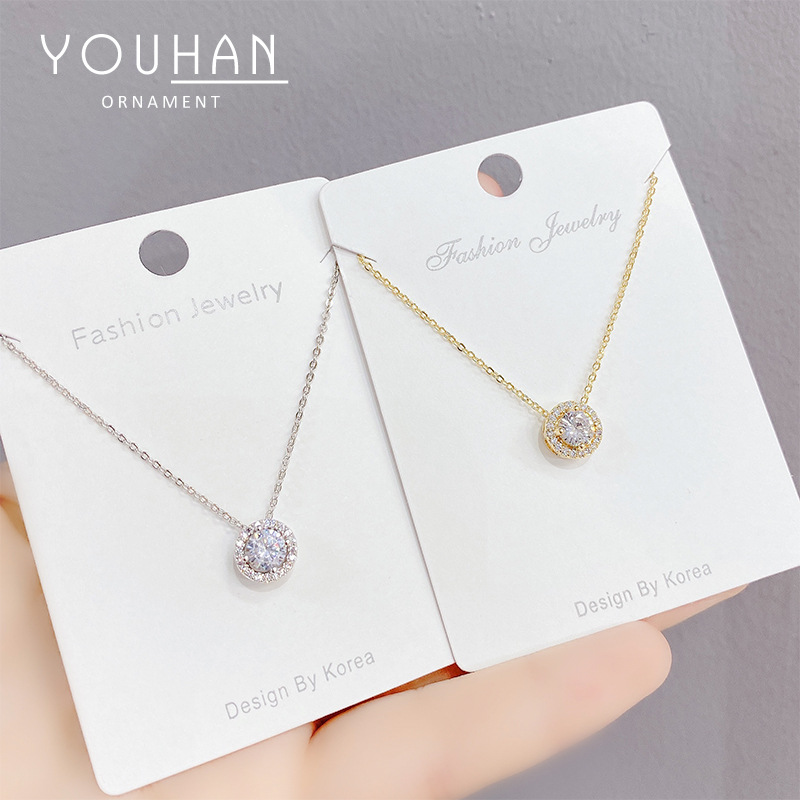 2023 New Single Zircon Circle Necklace Female Personality Fashion Short Necklace Environmental Protection Plating Real Gold Jewelry Wholesale