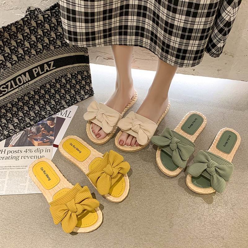 2023 new summer fashion korean style bowknot home slippers beach outdoor casual sandals