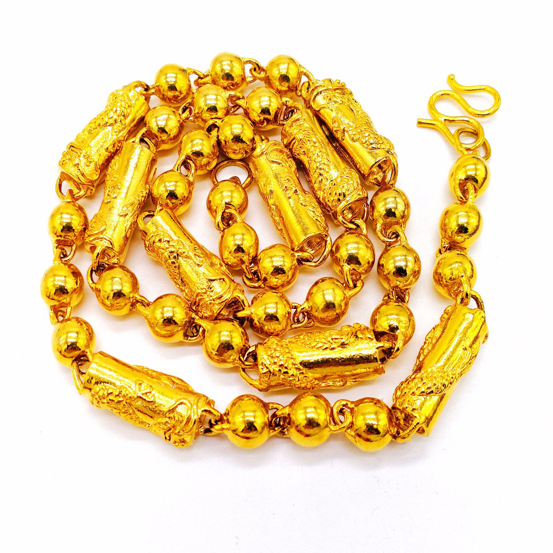 越南沙金圆珠链男士龙纹项链 仿黄金镀金首饰品厂家现货饰品批发-阿里