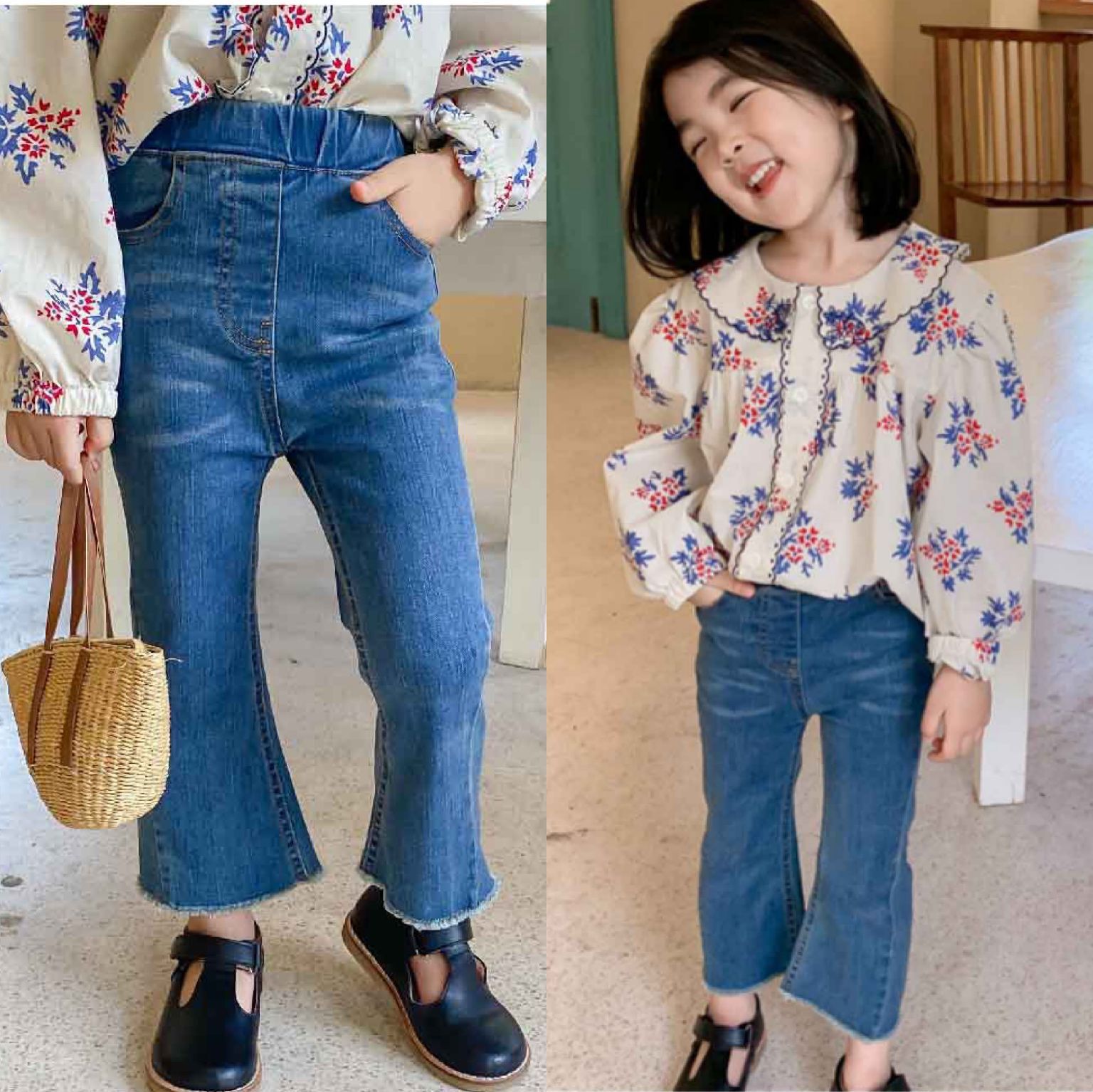 儿童时尚牛仔裤秋款女童高腰喇叭裤童裤3-8岁童装一件代发