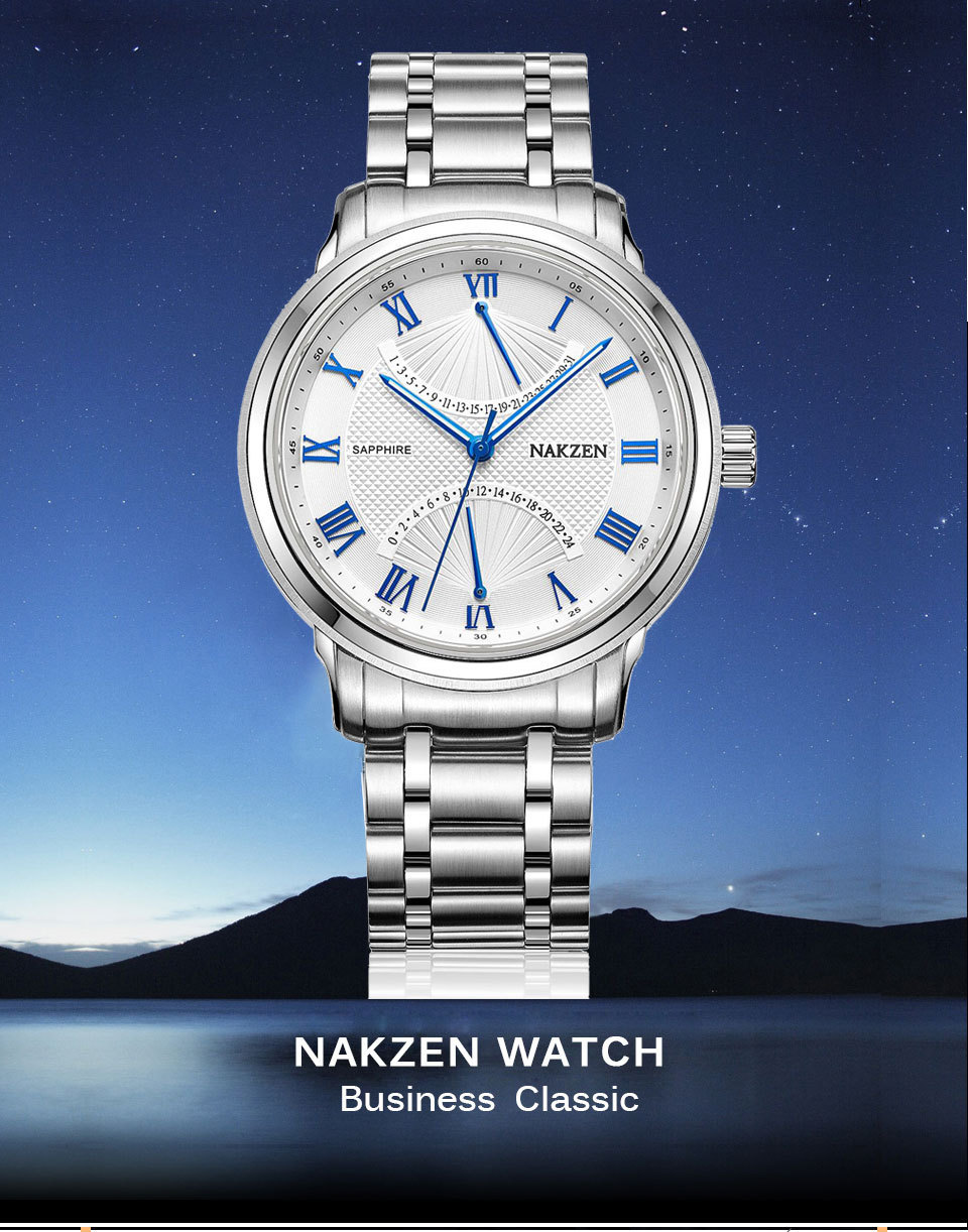 日本nakzen品牌时尚男士表日历防水石英不锈钢带手表男ss4020g