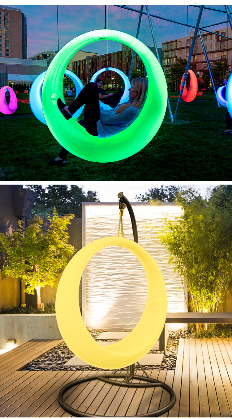 led发光网红秋千 户外遥控景观吊篮 月亮座椅 民宿装饰引流设备