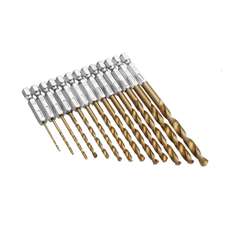 六角柄麻花钻13件套镀钛高速钢开孔木材铁皮塑料扩孔麻花钻头套装