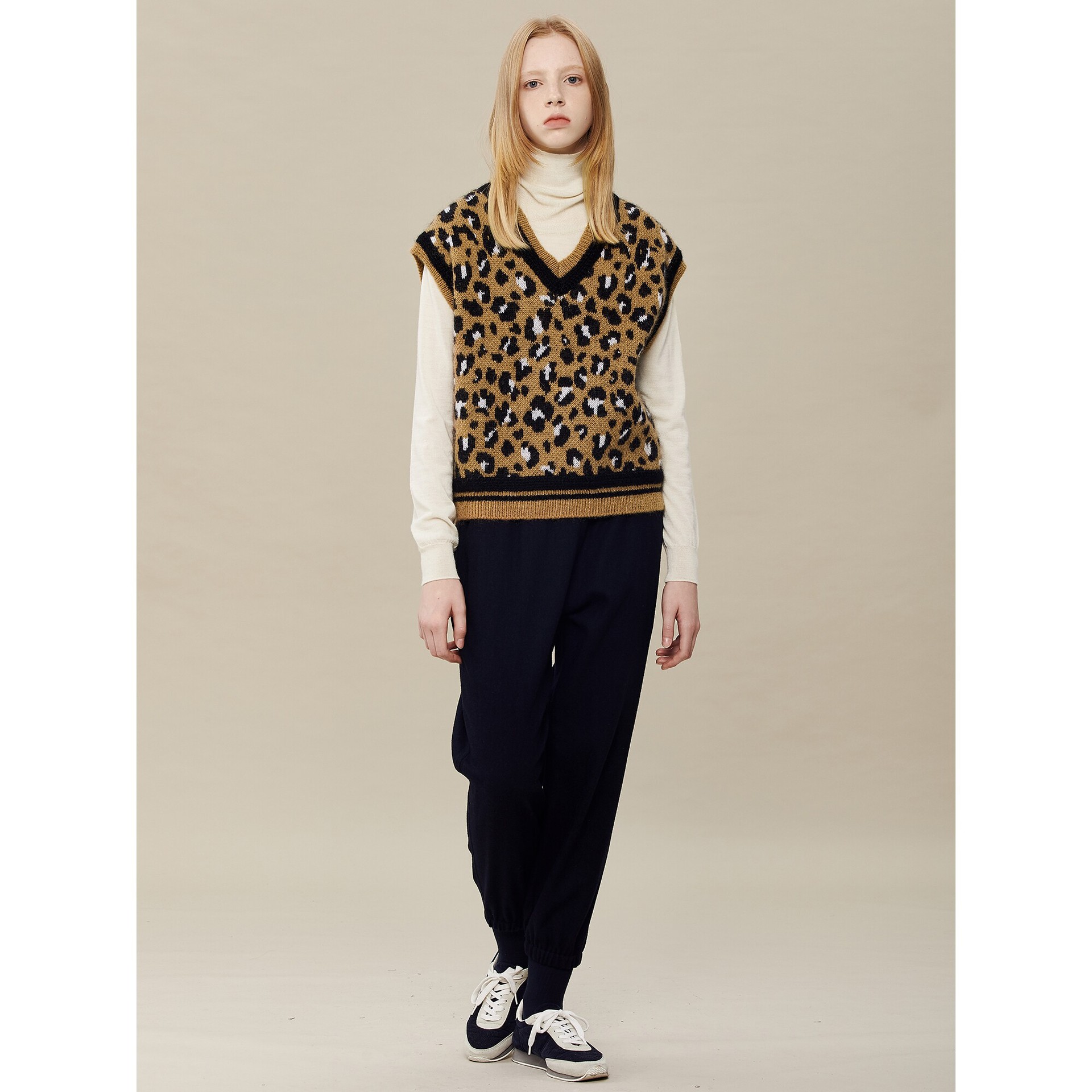 【现货】 t*boy2021年冬季马夹春秋棉豹纹显瘦套头棕色气质-sw073