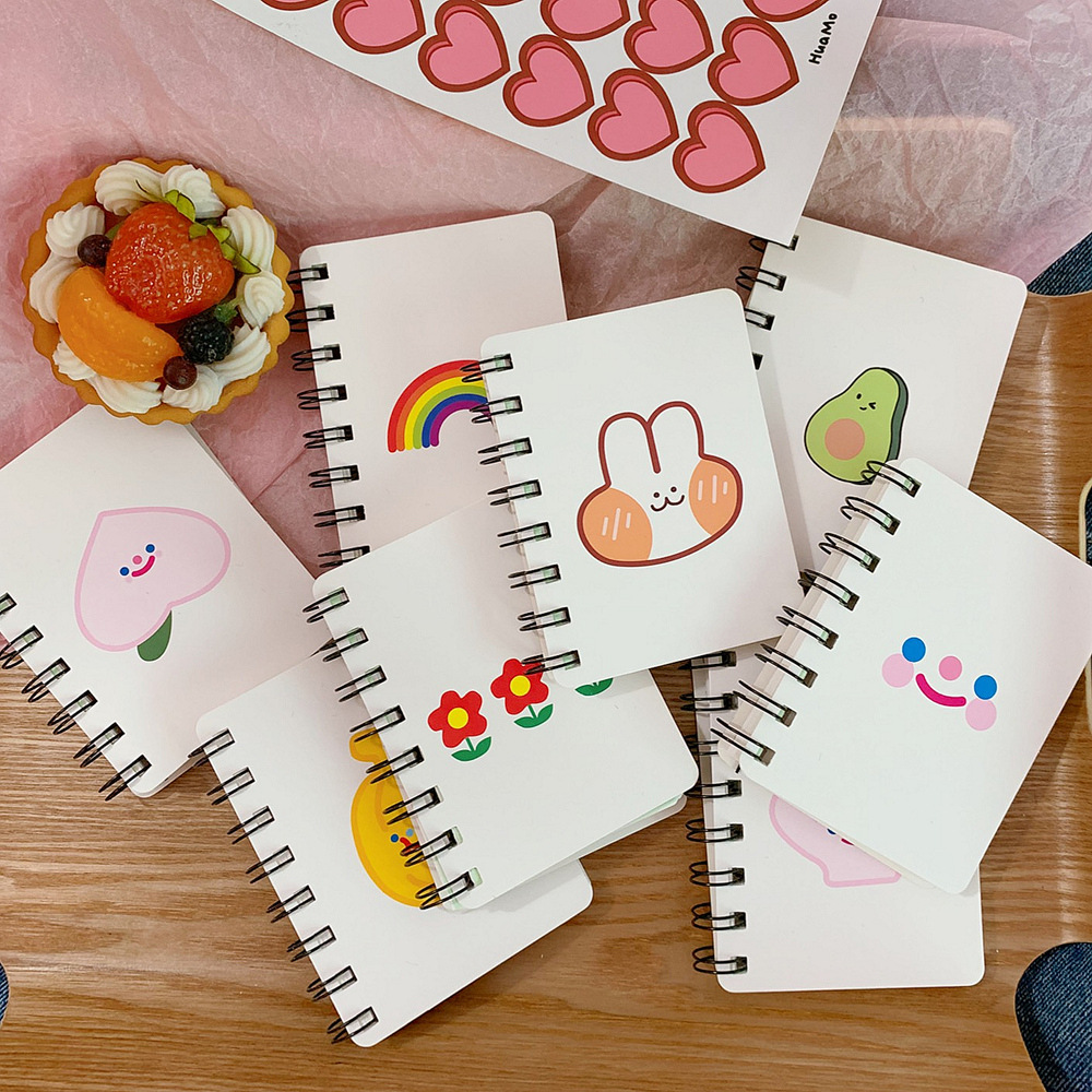 韩版可爱卡通云朵笑脸线圈本兔子彩虹笑脸卡通线圈本活页留言备忘