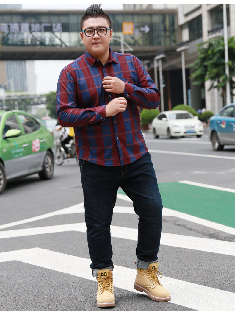 加大加肥码男士保暖衬衫加厚加绒肥佬装宽松大号胖男格子大码衬衣