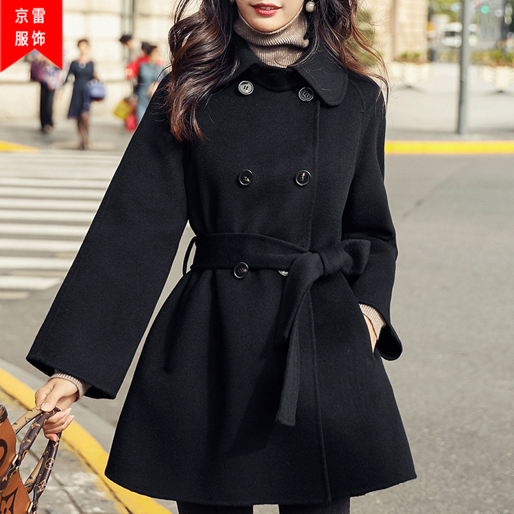 黑色羊绒大衣女秋冬新款欧美毛呢大衣女中长款毛呢外套厂家直销