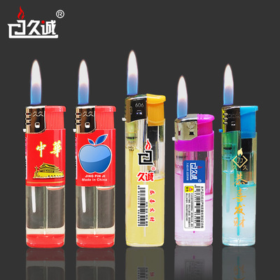 久诚品牌一次性打火机明火电子塑料透明加厚普通便宜火机批发厂家
