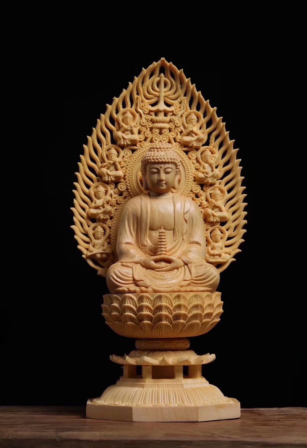 厂家直销 桧木雕药师佛实木菩萨28高家居木质工艺品摆件背屏可拆