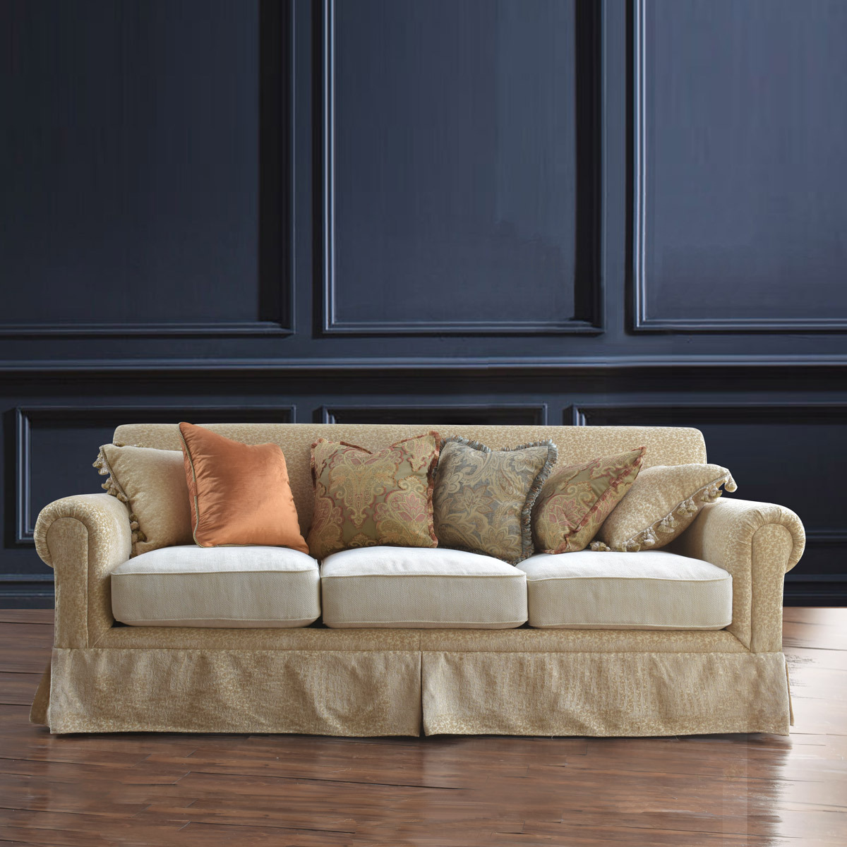 圣奇尼美式布艺欧式客厅三人沙发组合实木三人位奢华别墅大户型