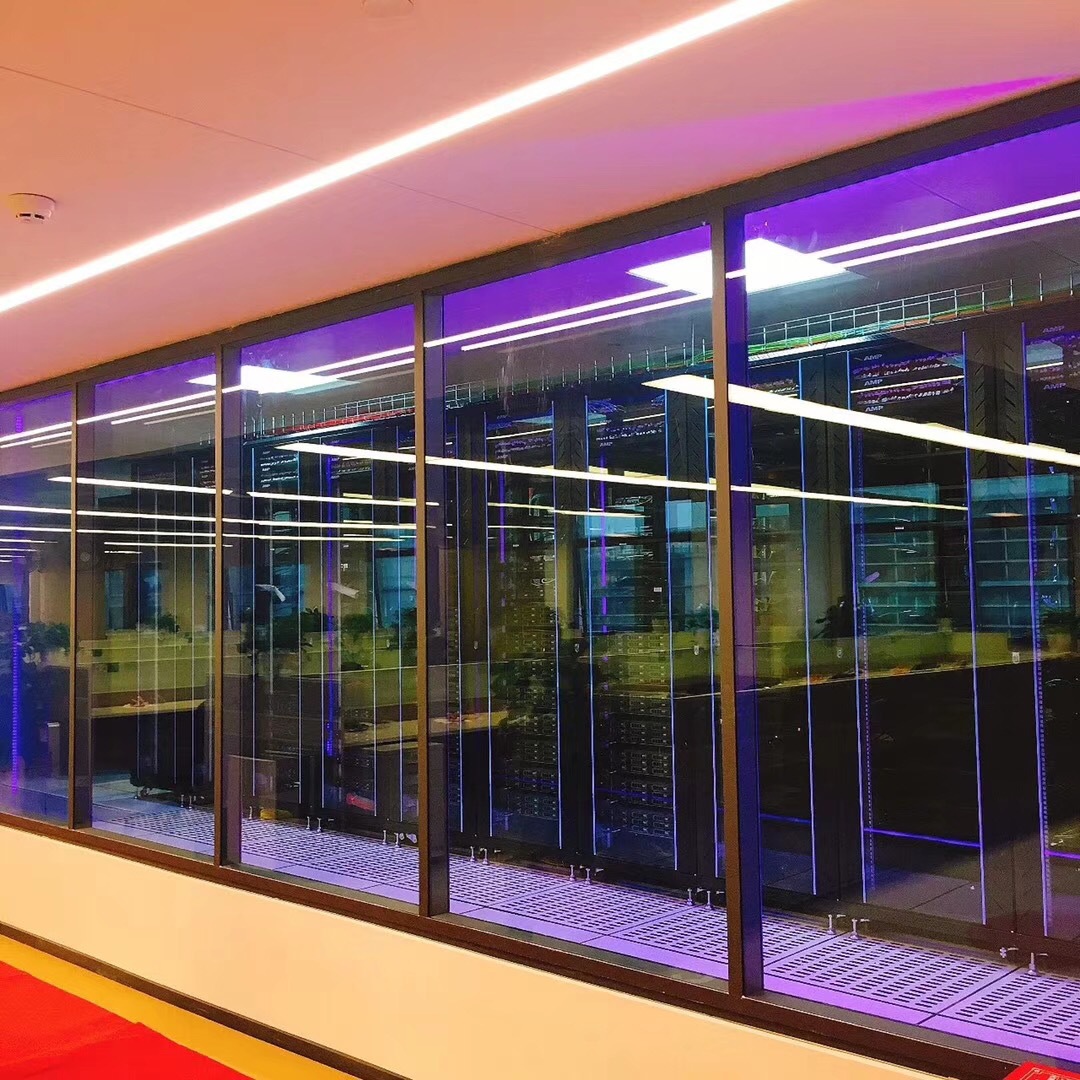 机房钢框玻璃隔断办公通道单侧防火玻璃隔墙室内双面防火玻璃隔断