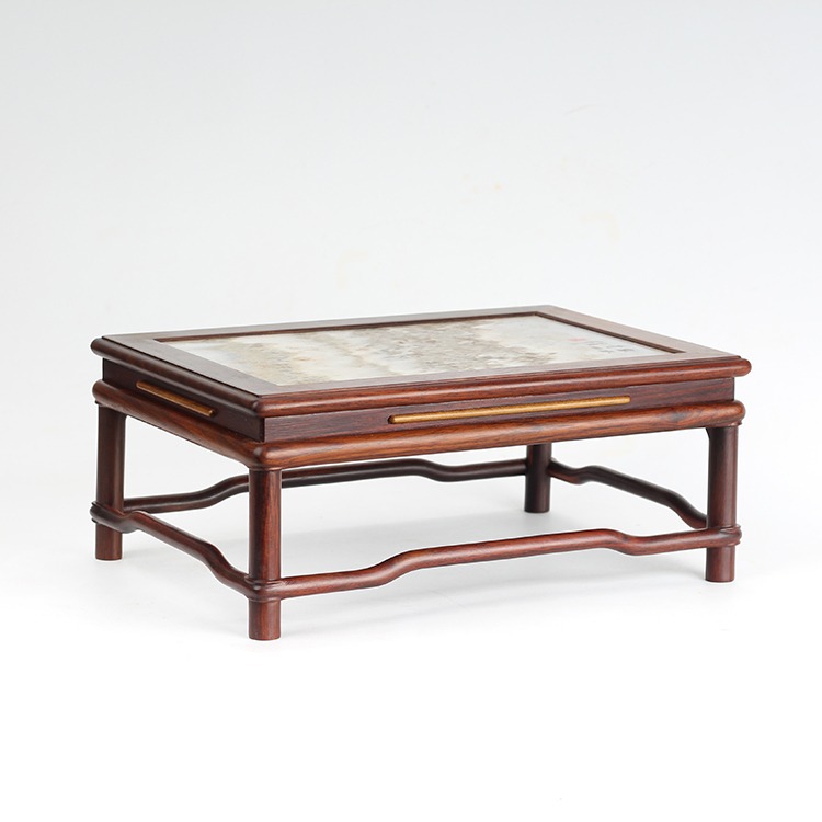 实木底座大红酸枝镶大理石炕几桌小茶几底座云石长方方台盆景架花