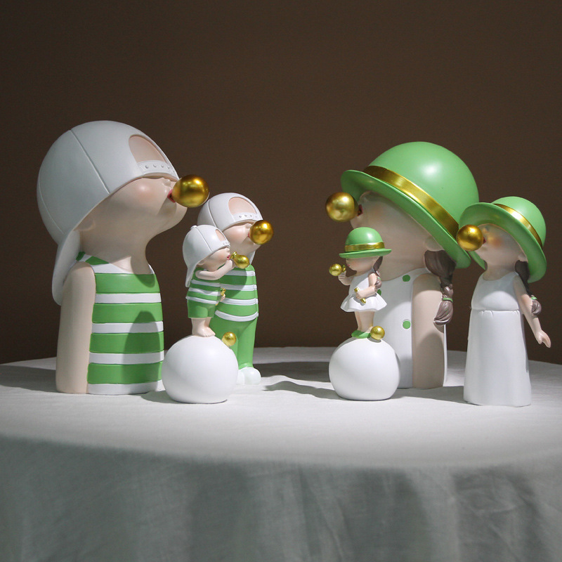 创意可爱吹泡泡女孩简约家居软装饰品玄关样板房现代工艺品摆件