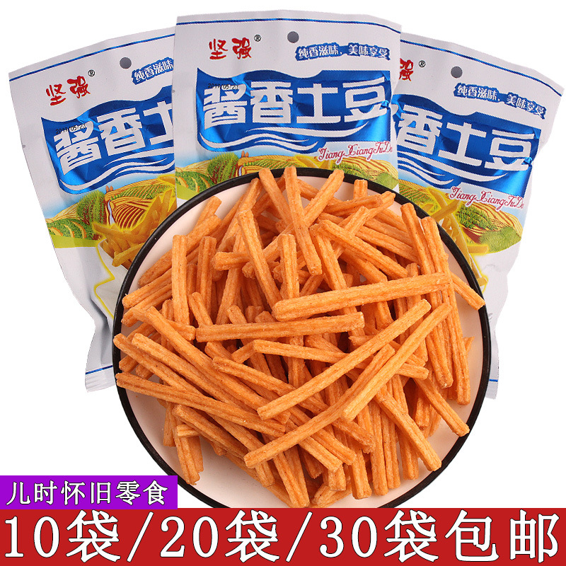 坚强酱香土豆薯条怀旧膨化零食品48g*30袋坚强的土豆