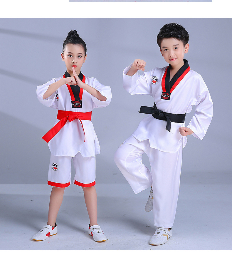 新款儿童跆拳道柔道演出服少儿舞台表演服男女童长短袖跆拳道套装