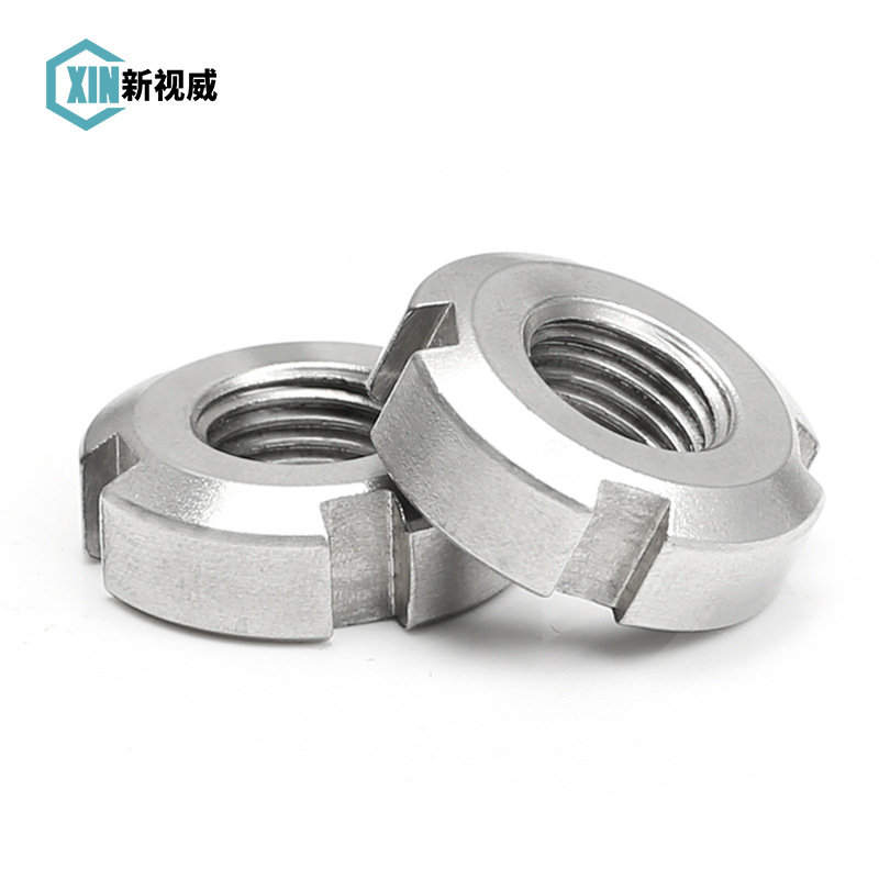 304不锈钢开槽圆螺母 gb812四槽止退螺母螺帽机械锁紧螺母m10-m72
