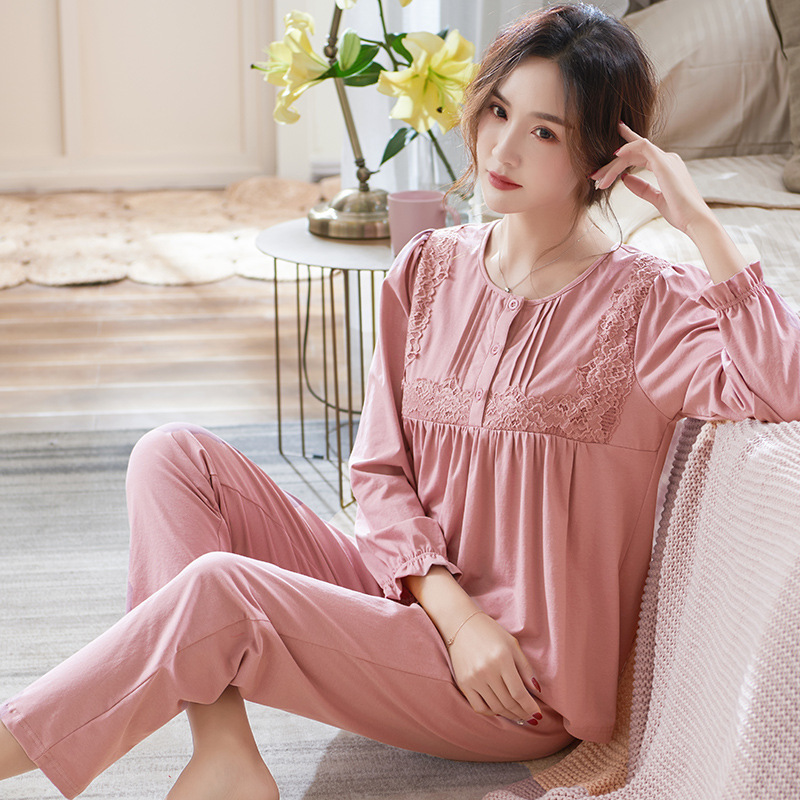 睡衣女士春秋款纯棉长袖女式家居服女款全棉薄款春夏季加大码套装