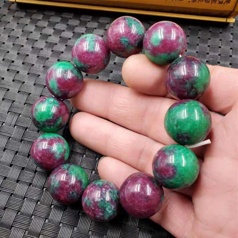 玉石桃花玉圆珠手链红绿宝手链石英岩玉手链玉手串送家人 送朋友