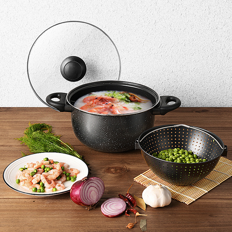 厂家直销家居厨房用具 麦饭石多功能汤锅 加厚保温带盖不粘锅定制