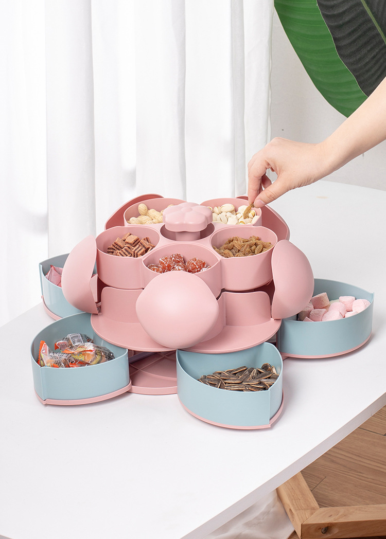 创意多功能双层旋转糖果盒马卡龙色可拆卸干果盘家用零食收纳盒
