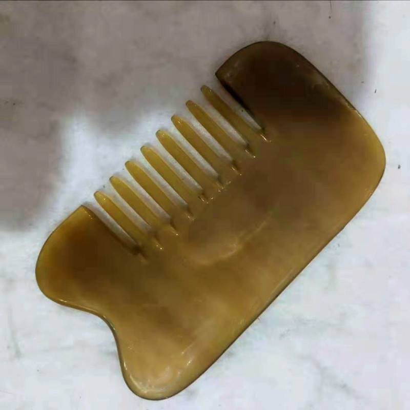 厂家批发天然白牦牛角八齿刮痧按摩梳头皮经络多功能刮痧梳子