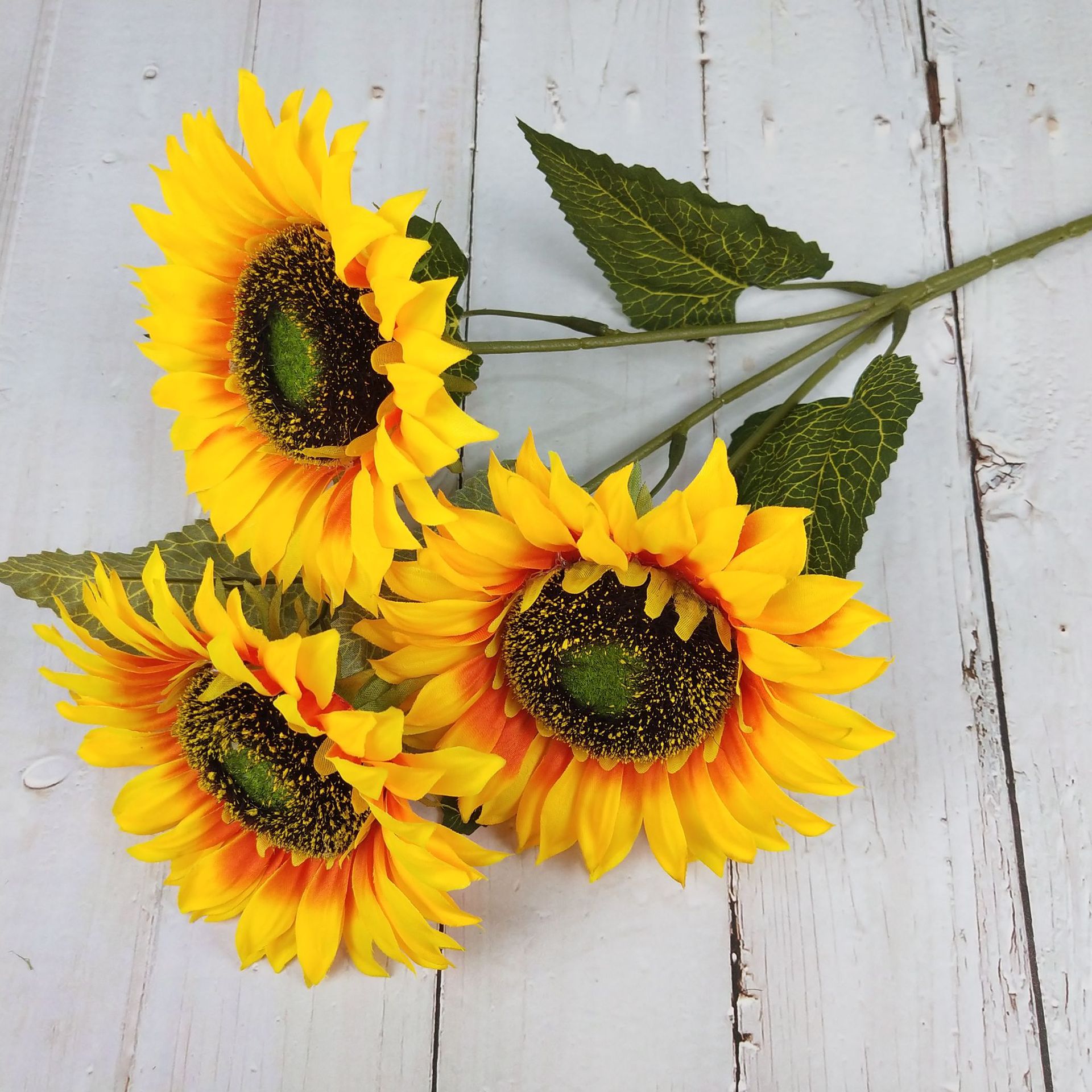 仿真跨境3头向日葵太阳花绢花 商场假花装饰花卉绢花婚庆花束婚礼