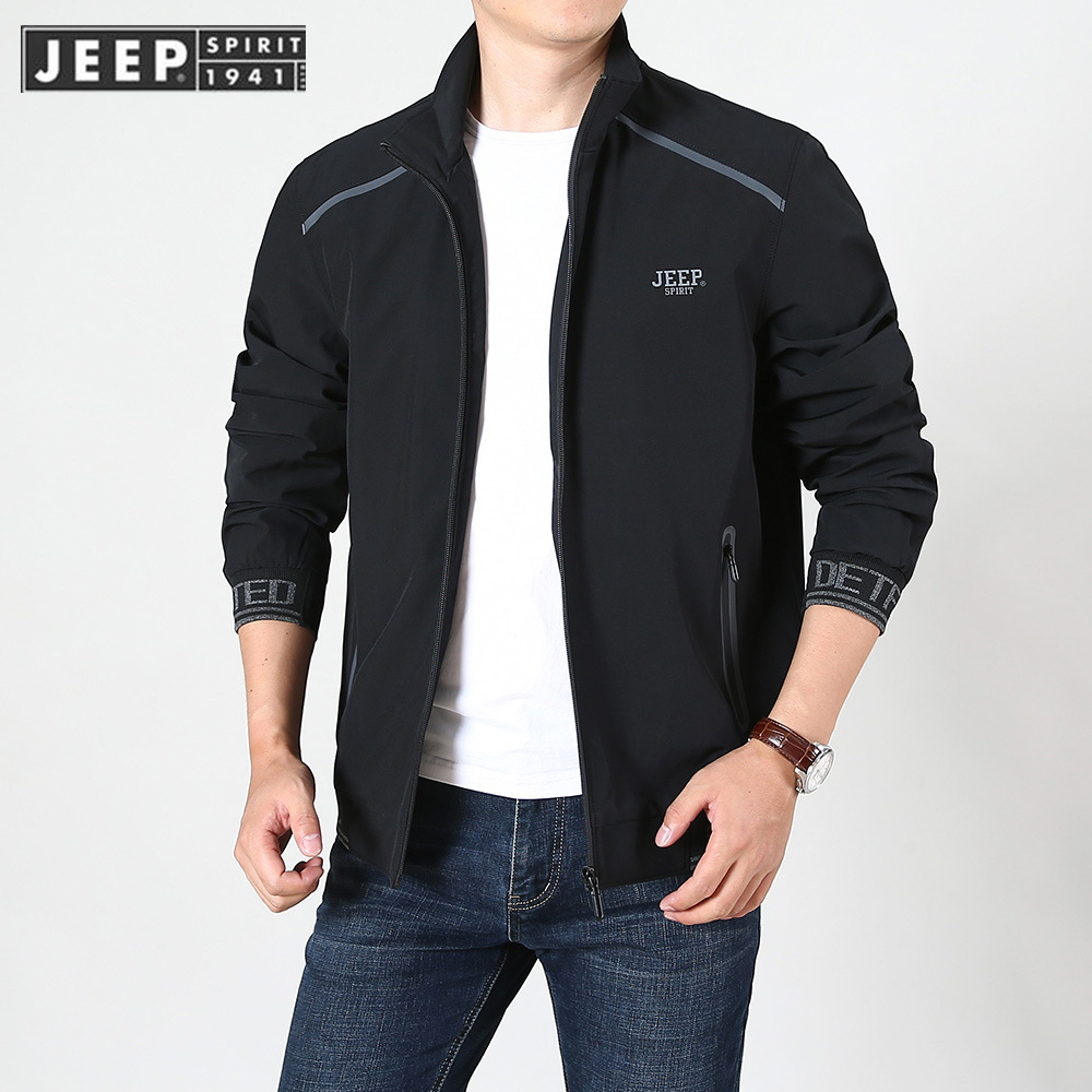 jeep spirit男士外套春秋装薄款夹克休闲大码工装立领上衣66010