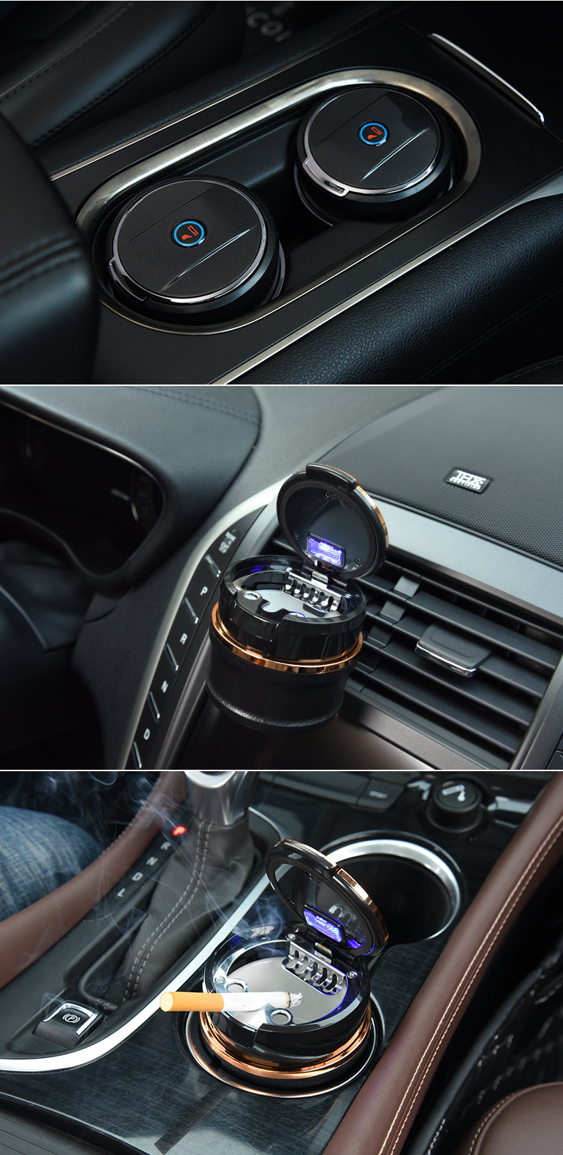 汽车烟灰缸车载专用烟灰缸多功能led灯烟灰缸创意陶瓷内胆烟灰缸