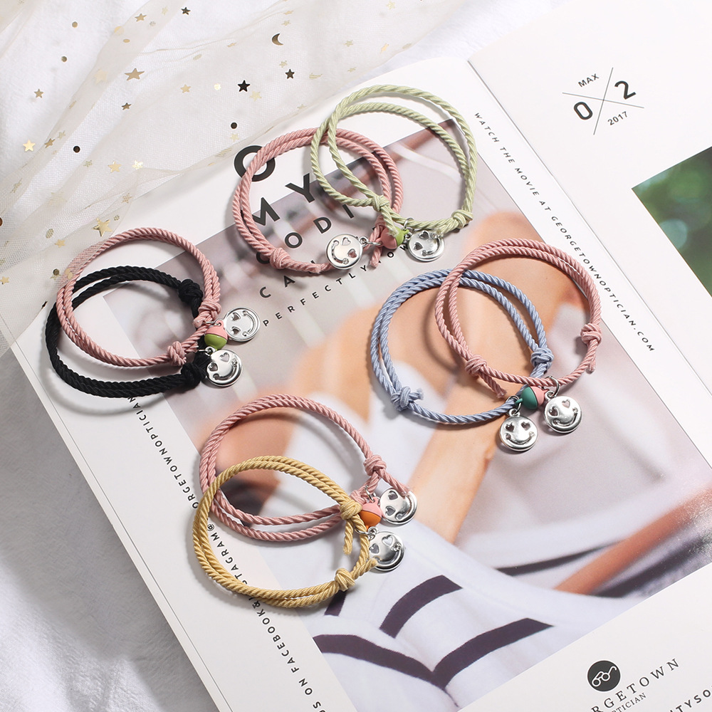 情侣手绳磁铁相吸小皮筋送男友情侣手链学生发绳情人节的小礼物