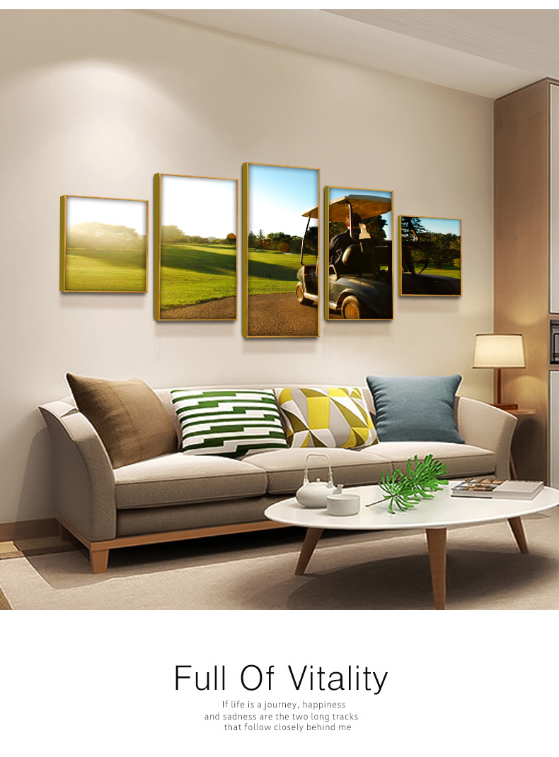 高尔夫球场装饰画球杆运动馆壁画俱乐部墙画酒店会所休息室挂画