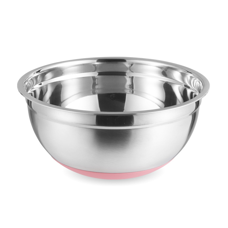 Thickened Stainless Steel Salad Bowl Silicone Household Kitchen Egg Pots Baking and Stirring Soup Plate Multi-Purpose Factory Wholesale