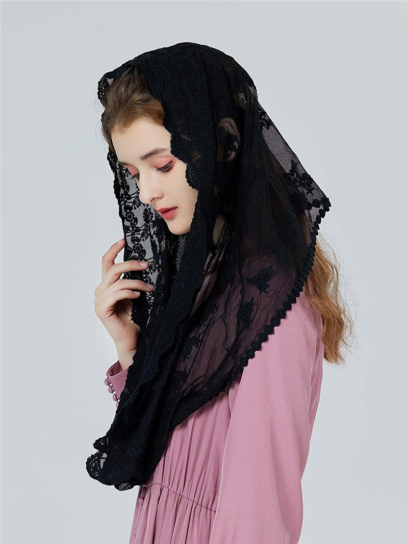 穆斯林天主教蕾丝头纱基督教回民头纱围巾沙丽黑色白色新娘头纱*