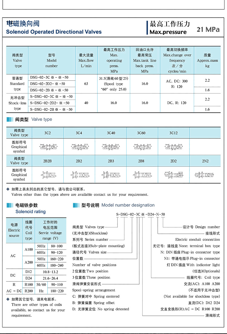 包邮三位四通液压电磁阀换向阀dsg-02系列单头双头液压阀方向阀