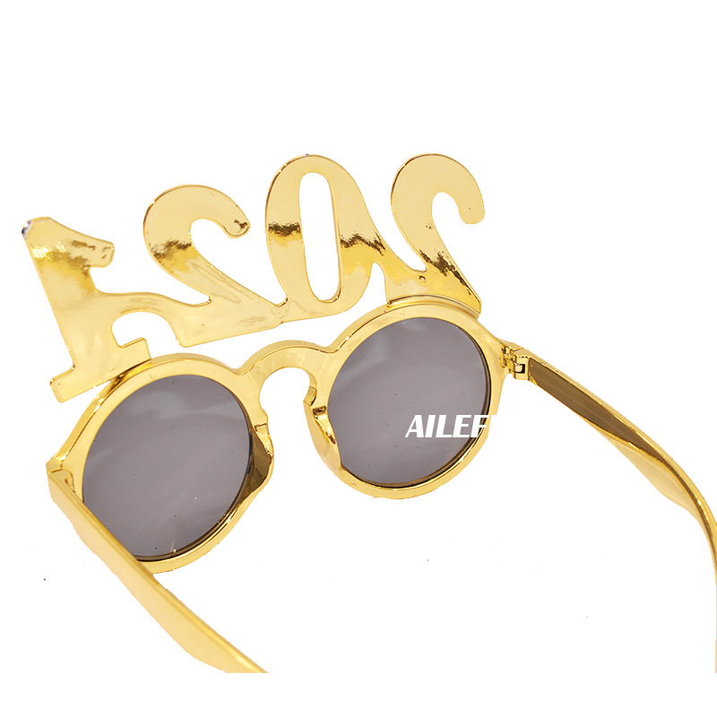 2021数字眼镜新年跨年道具用品 派对搞怪造型眼镜电镀葱粉