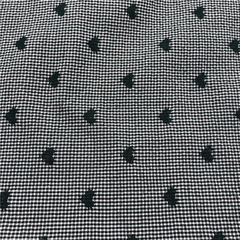 春夏提花格女装连衣裙面料 梭织粘棉混纺格子小提花布童装面料