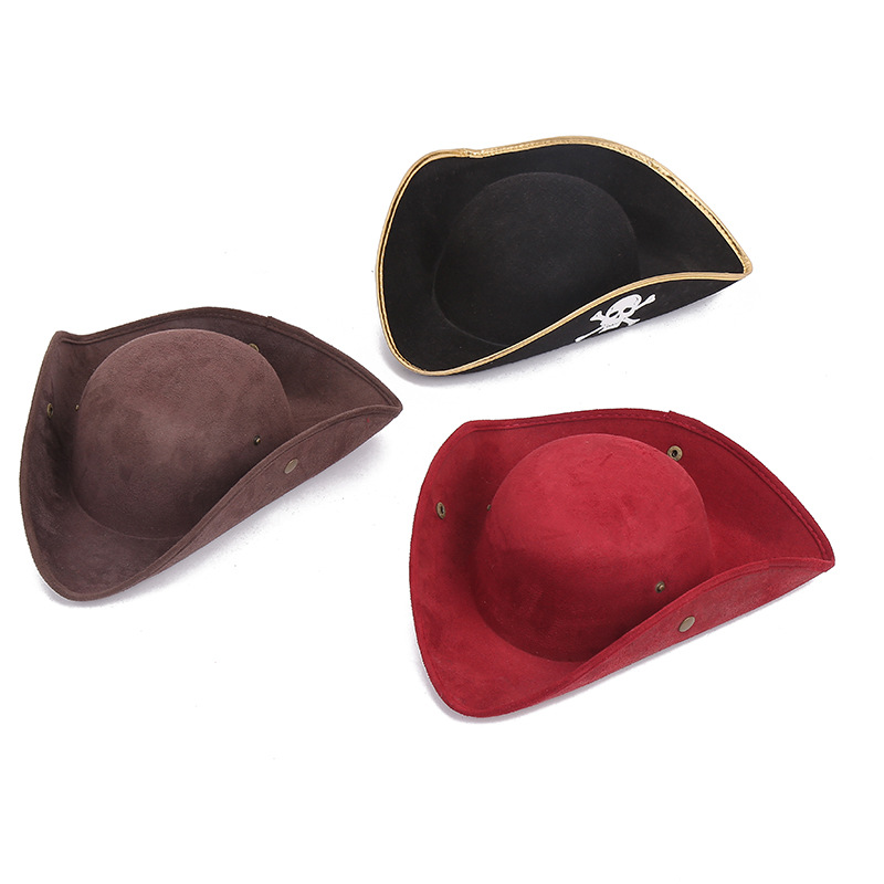 万圣节海盗帽化妆舞会帽海盗帽子纯色三角帽节日派对装饰道具批发