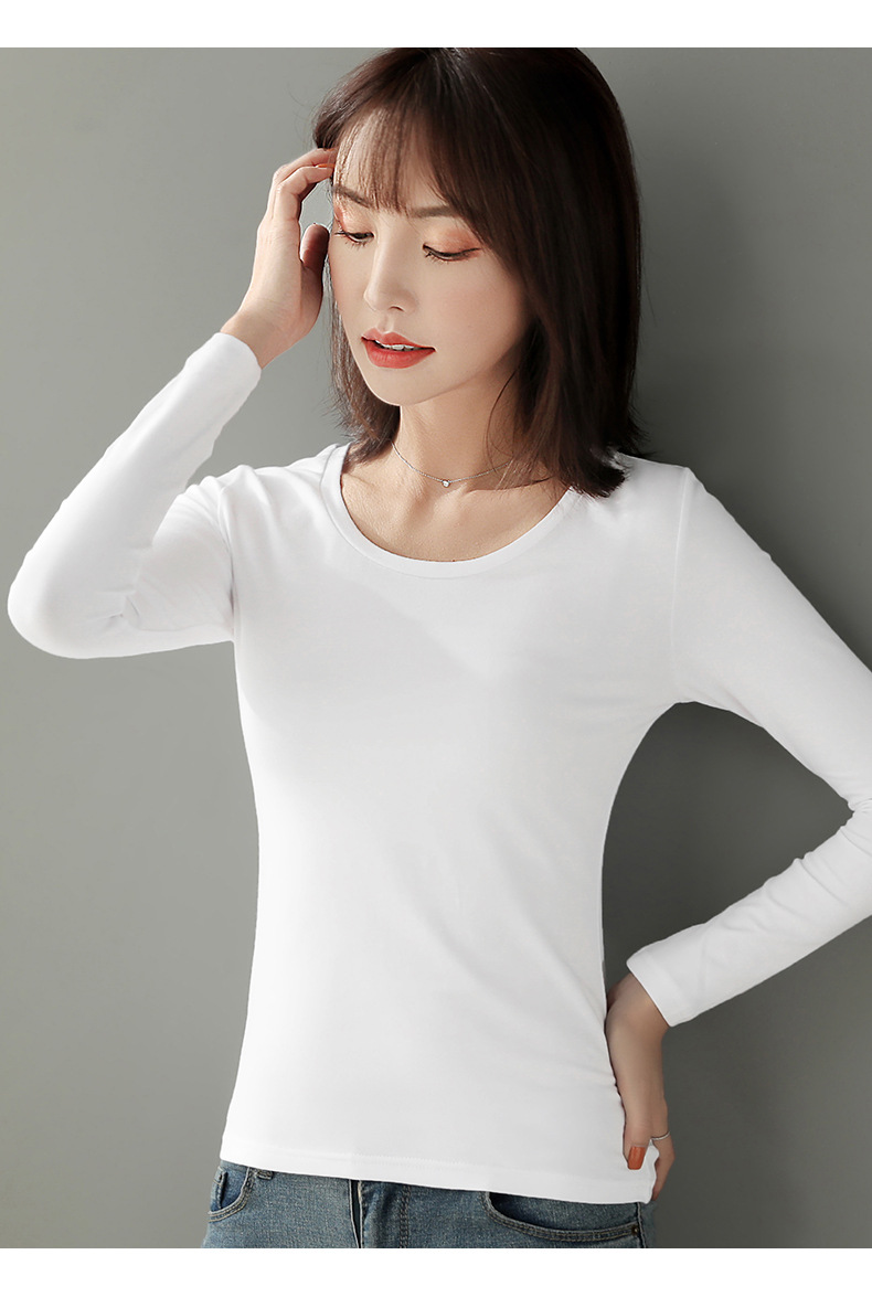 基础款圆领打底衫女秋冬内搭新款长袖纯棉t恤简约不简单纯色上衣