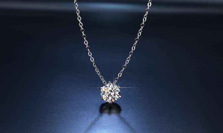 正品纯银吊坠经典六爪d色莫桑石镀铂金钻石pt950项链送求婚批发