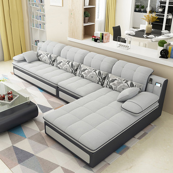 布艺沙发小户型现代简约客厅转角组合北欧乳胶沙发三人位皮布沙发