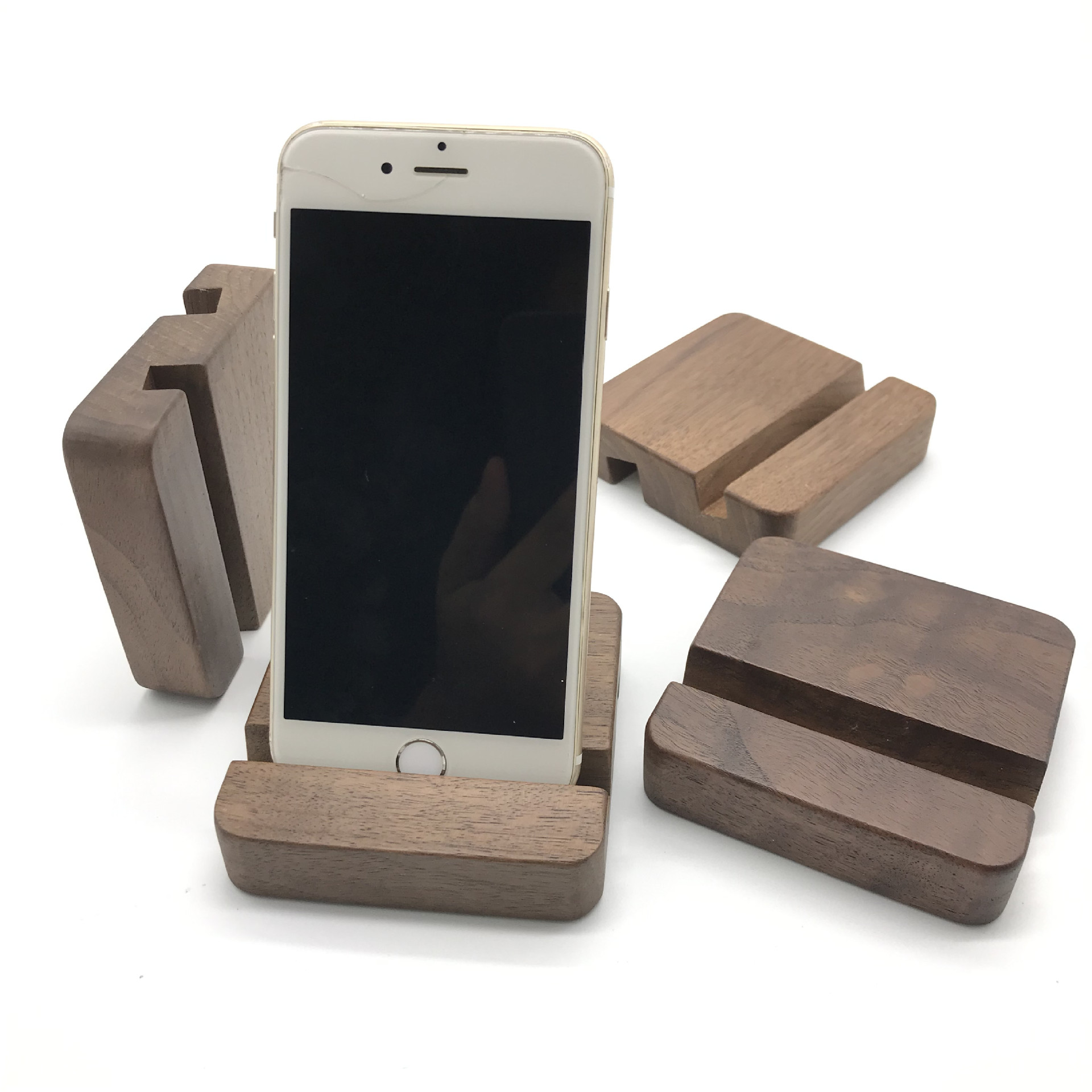 黑胡桃手机底座木质手机支架定制懒人桌面简约ipad便携式摆件支架