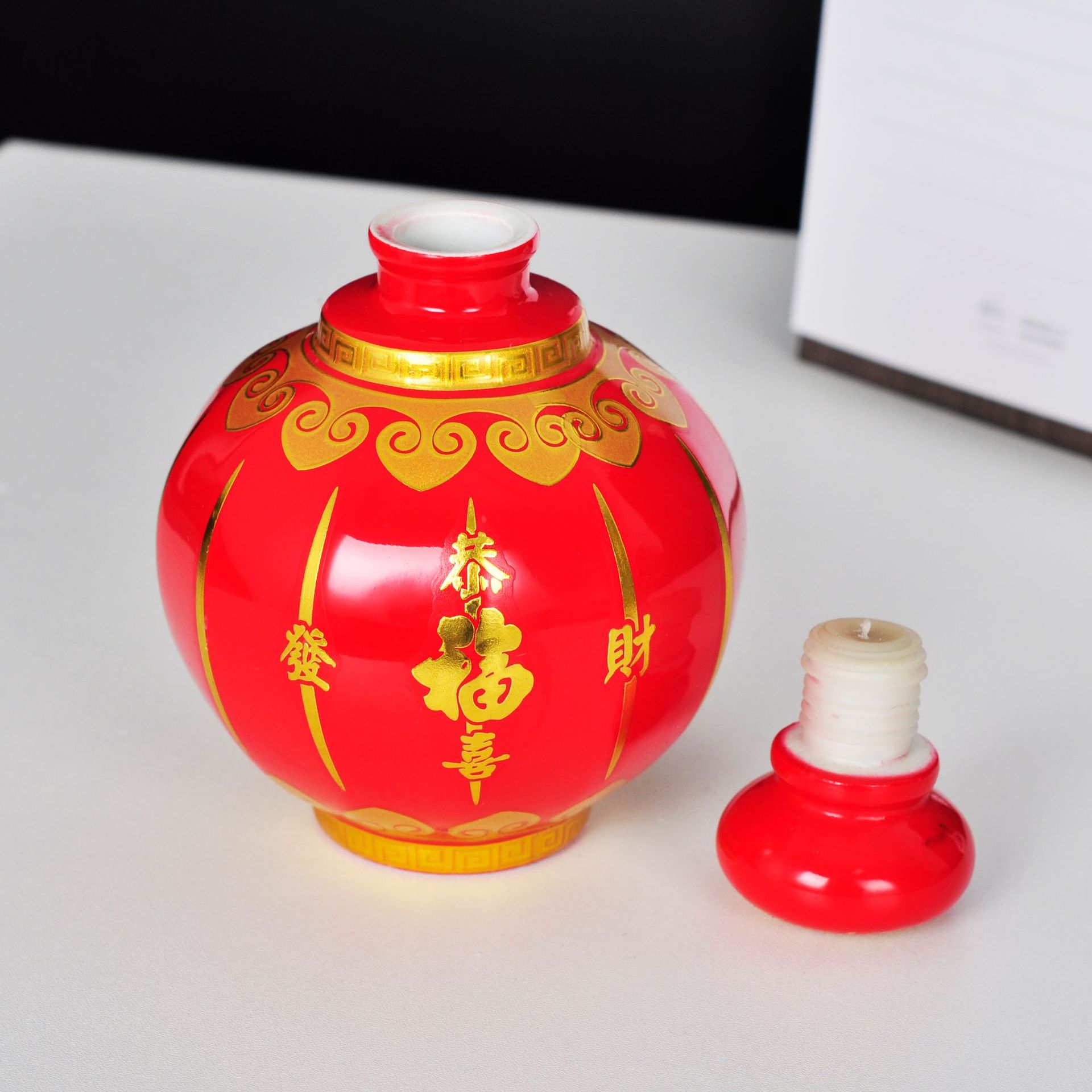 定制创意喜庆红灯笼陶瓷酒瓶子1斤2斤3斤5斤装复古酒坛喜酒瓶定制