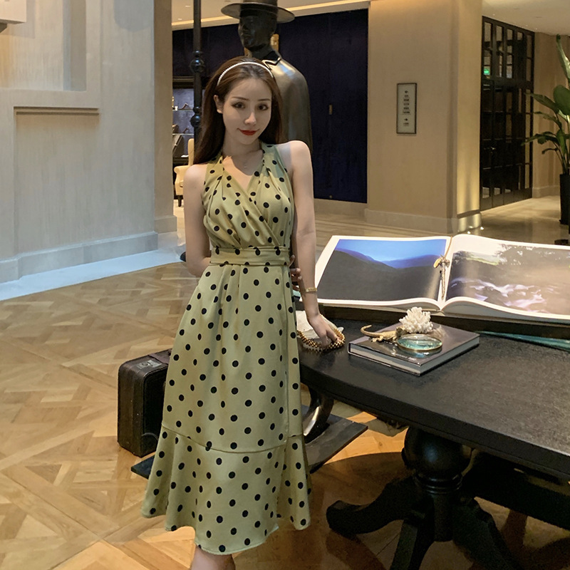 《牛油果波波梦露裙》2020春夏轻法式复古波点裙茶歇裙礼服