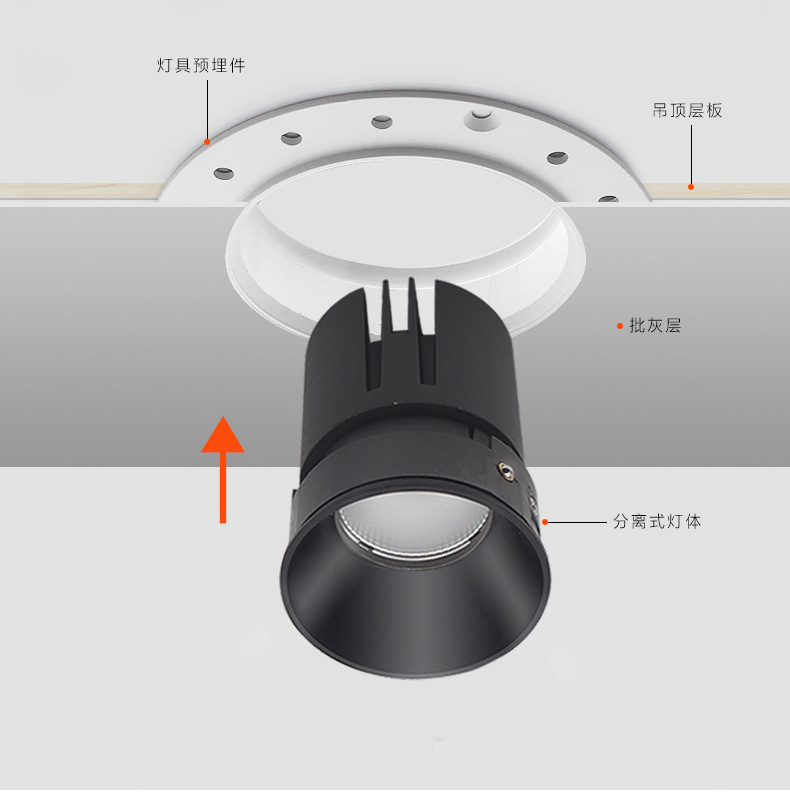 科锐圆形无边框cob射灯防眩光灯嵌入式led天花7w高显预埋无边筒灯