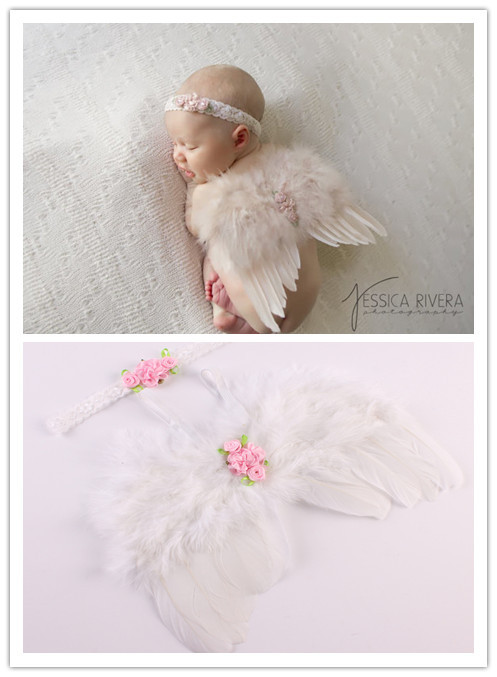 儿童新生儿满月摄影服装天使羽毛翅膀套装婴儿照相道具头饰