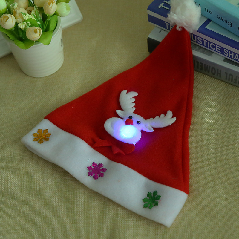 Foreign Holiday Decorations Gift Brand Plush Santa Claus Hat Luminous Flannel Christmas Hats Children's Style