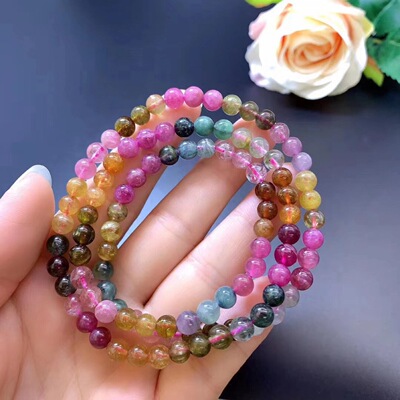 几何型石榴石手链粉色女款石榴石手链佛珠手链多圈水晶手链